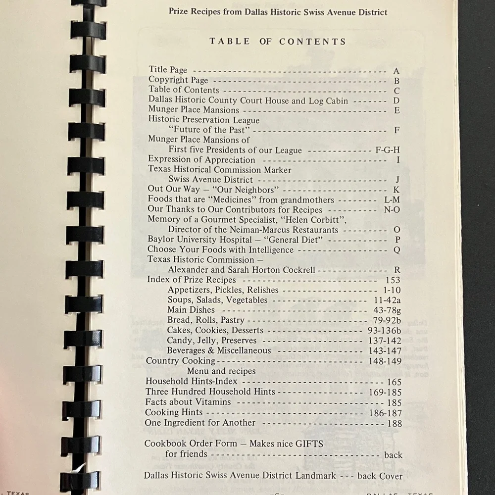 Vintage Dallas Community Cookbook Swiss Avenue District 1981 Spiral Bound Recipe